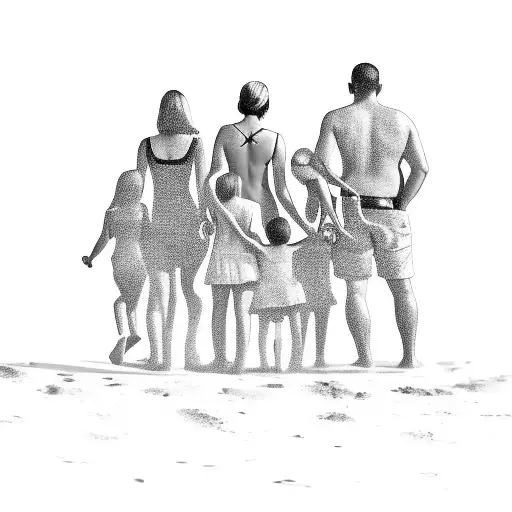 Family On Beach With 2 Clocks And Fisherman