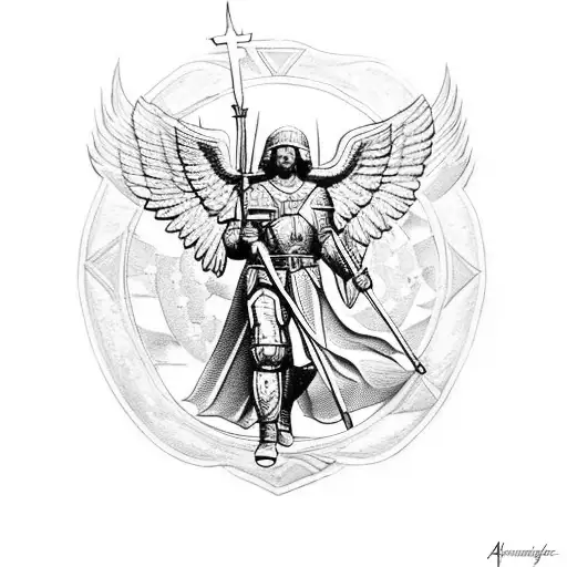 Archangel Michael In Military Uniform Leading Soldiers Into Battle