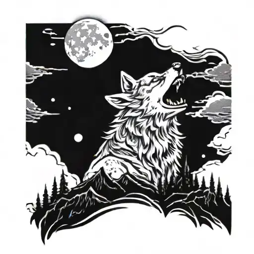 A Demonic Wolf Howling At The Moon In A Gothic Style