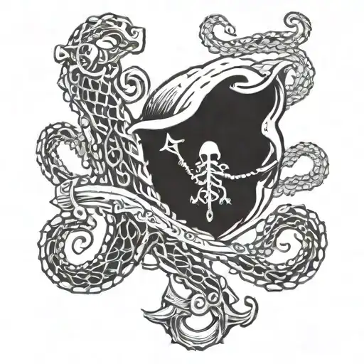 An Intricate Kraken Wrapping Around An Anchor