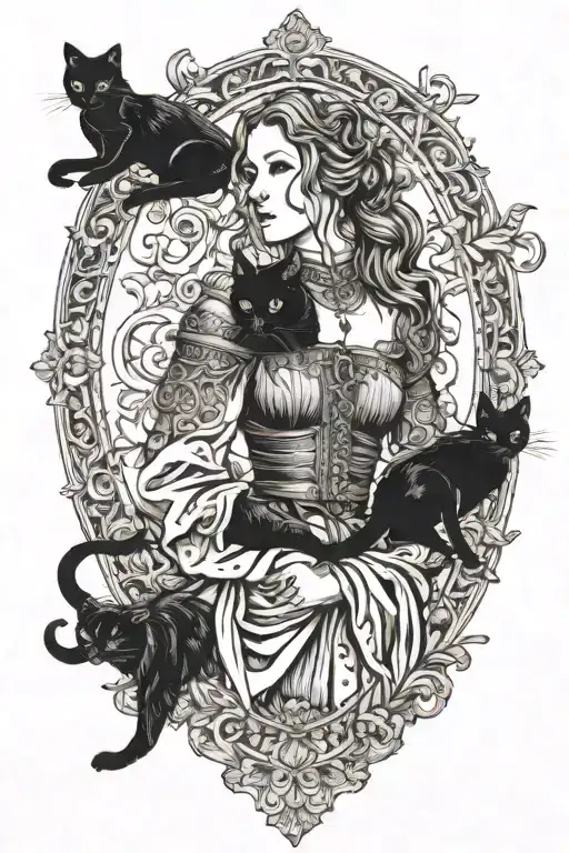 Medieval Woman With Black Cats