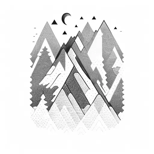 A Series Of Mountain Peaks Forming A Geometric Pattern