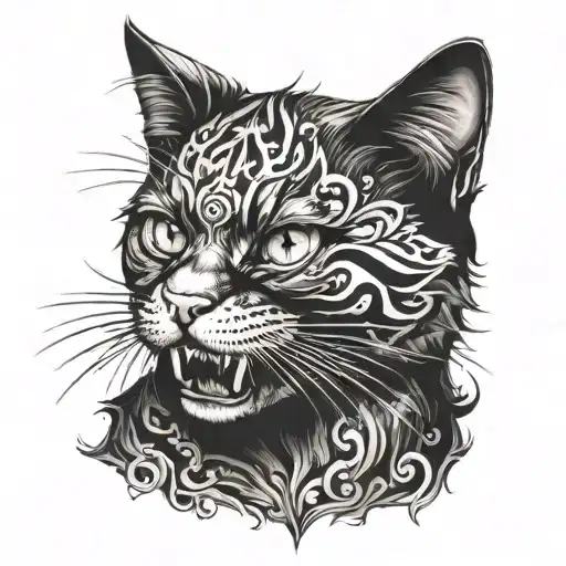 Cat With Fangs Black With White Eyebrow