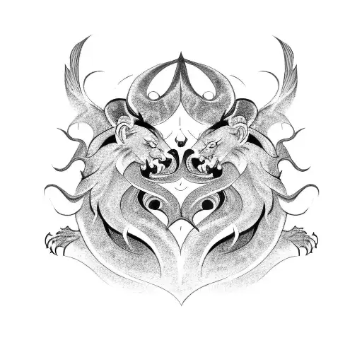 A Fierce Lion And Dragon Battling Each Other