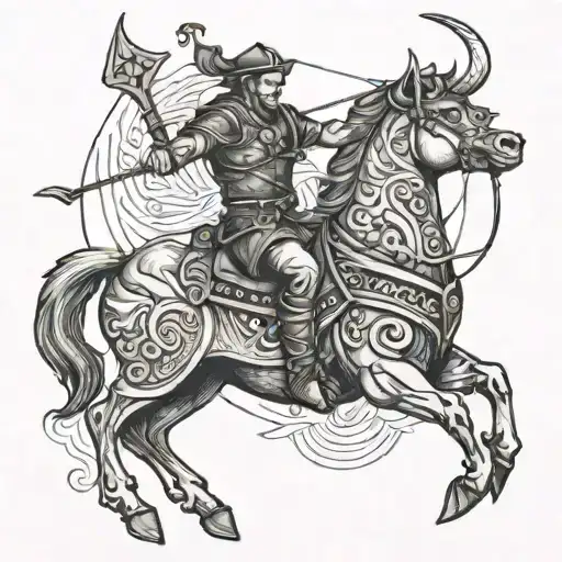 Tattoo Of A Sagittarius Archer Riding An Ox