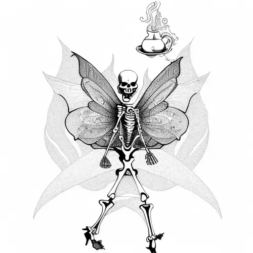 Skeleton Fairy Drinking Coffee