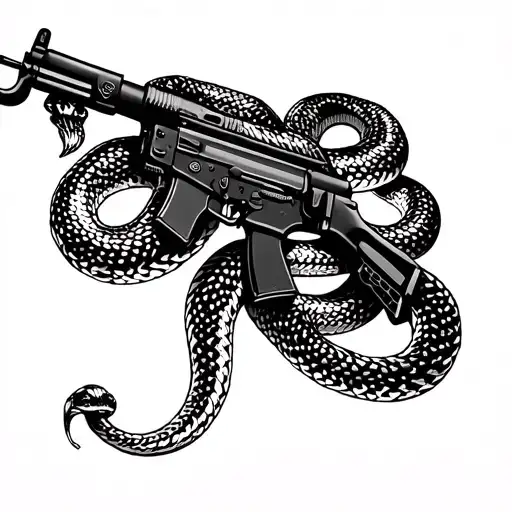 A Snake Wrapped Around An Ak 47 Assault Rifle