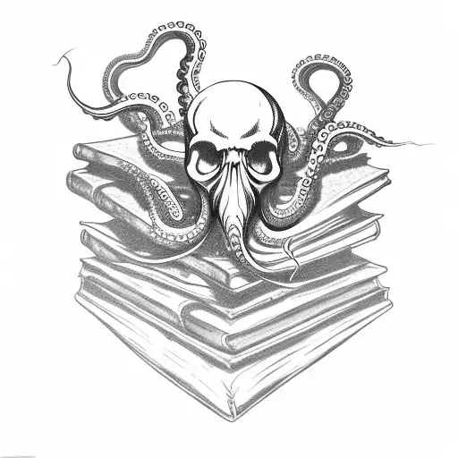 An Octopus With A Skull For A Face Wrapping Its Tentacles Around A Book
