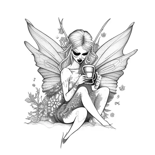 Dead Fairy Drinking Coffee