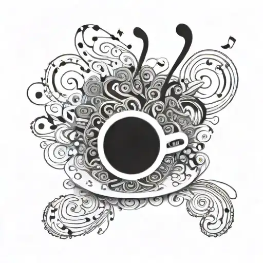 An Intricate Coffee Cup With Musical Notes Forming The Steam