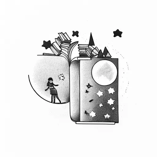 A Bookshelf Made Of Stars With The Moon As A Bookmark