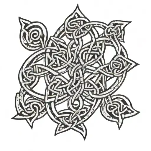 A Celtic Knot Intertwined With The Letters Ynwa In A Blackwork Style