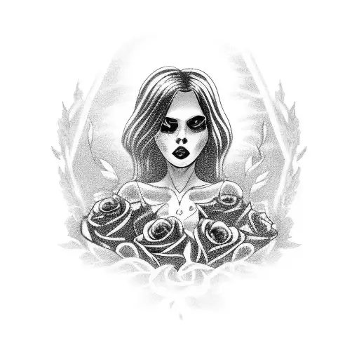 Eerie Graveyard Scene With A Goth Girl Holding A Bouquet Of Black Roses