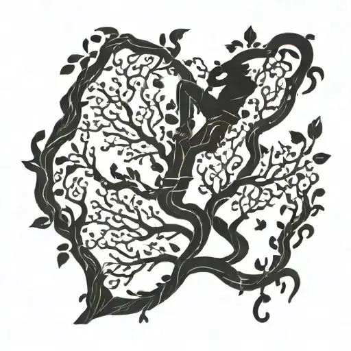 A Silhouette Of A Person Climbing A Tree With Musical Notes Intertwined In The Branches