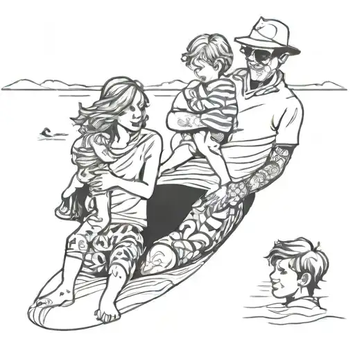 Vector Dad With A Daughter And Son At The Beach