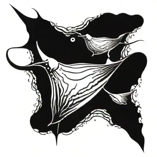 2 Black Manta Ray With Long Trail Swimming Together