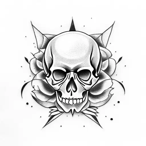 Tattoo Black And White Skull Flower Triangle