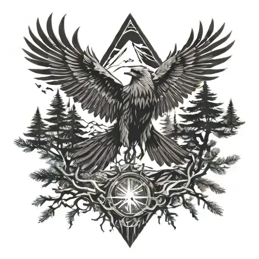 Pine Tree Compas Raven