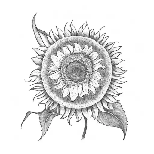Sunflower On A Single Stem No Leaves Blowing In The Wind Hand-drawn
