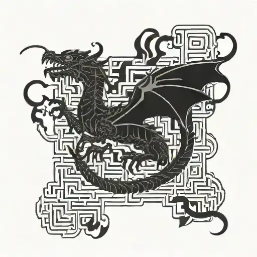 A Dragon Flying Through A Thin Line Maze Patterns Inside