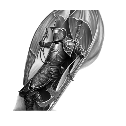 A Knight With An Angel On His Shoulder Anda A Dragon