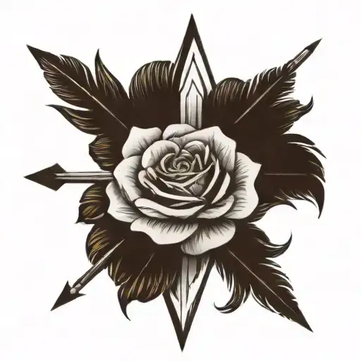 Compas Rose On An Arrow With Feathers