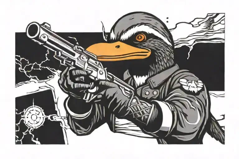 Badass Iron Duck Holding A Gun