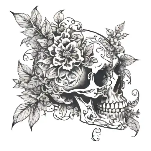 A Skull Made Of Delicate Flowers Intertwined With Vines