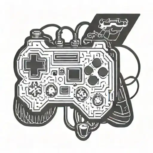 Combine Elements Of Different Videogames Consoles And Symbols In A Blackwork