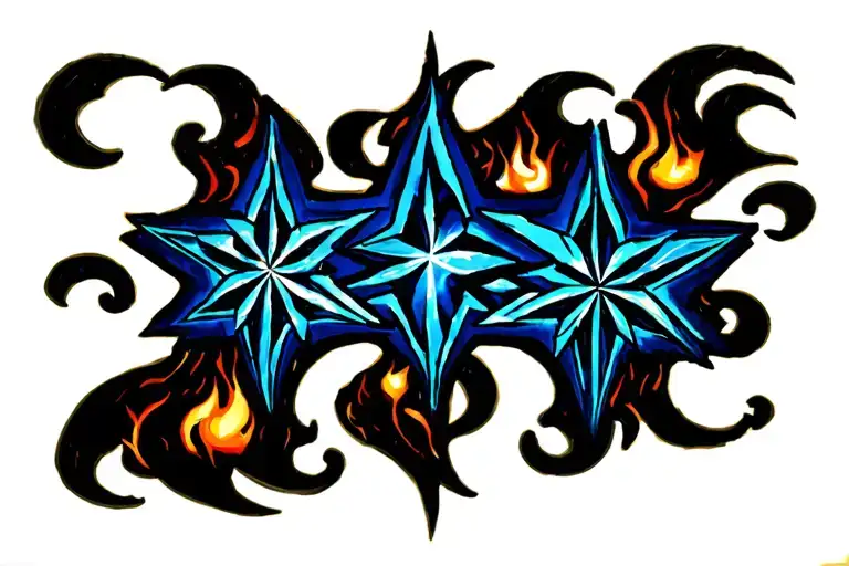 Shooting Stars Across Chest With Whispy Swirls Like Lively Flames