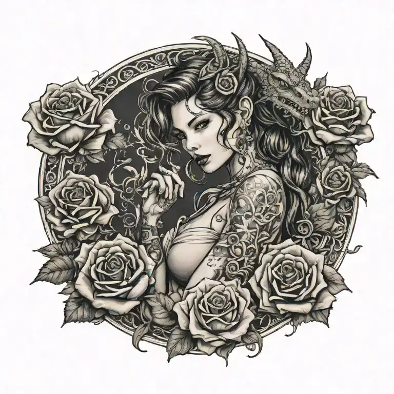 Dragon Roses Woman Dices Posing