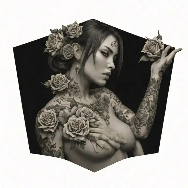 Dragon Roses Woman Dices Posing