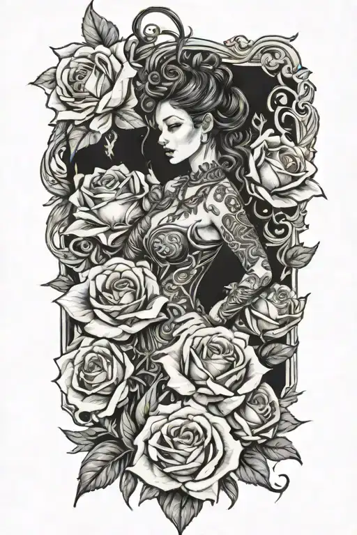 Dragon Roses Woman Dices Standing Tall