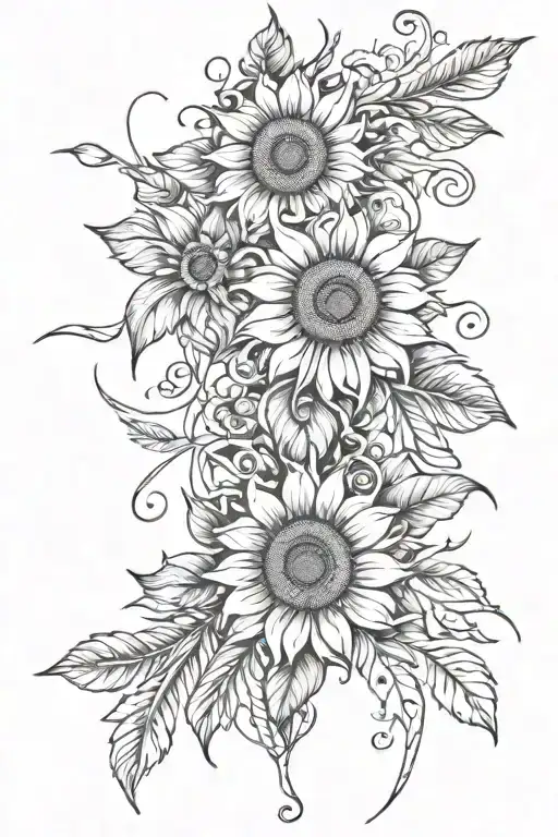 Floral Sunflower Vine And Feathers