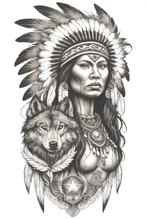Native American Women Wolf Head Emerging