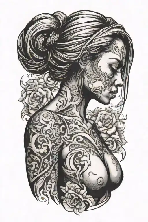 Faceless Slim Woman Silhouette Flexing Body