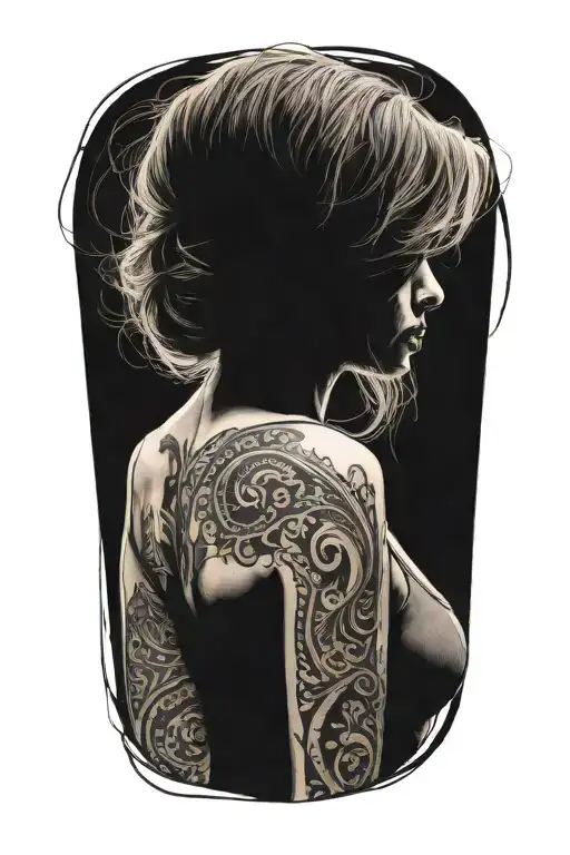 Faceless Slim Woman Silhouette Flexing Body