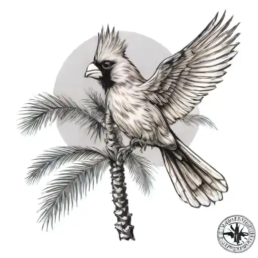 Cardinal Flying And Palm Tree