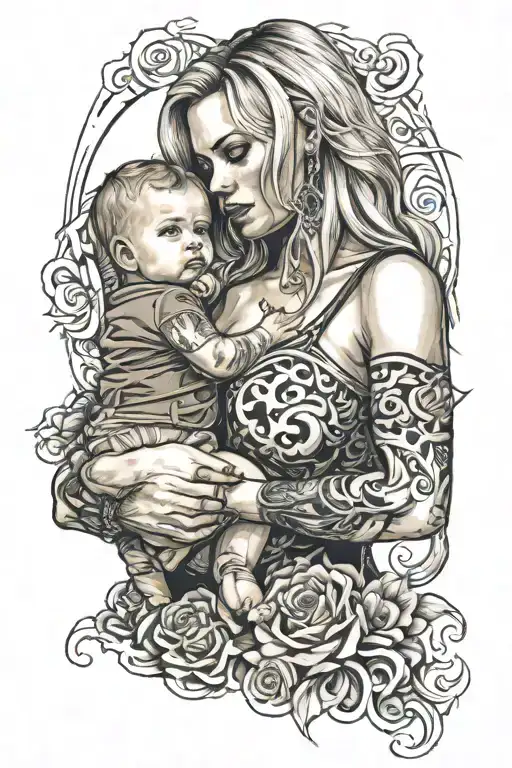 Blonde Woman Holding Baby