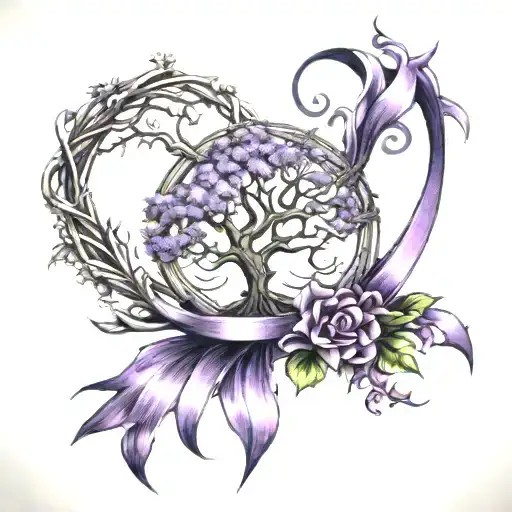 Tree Of Life And Purple Ribbon