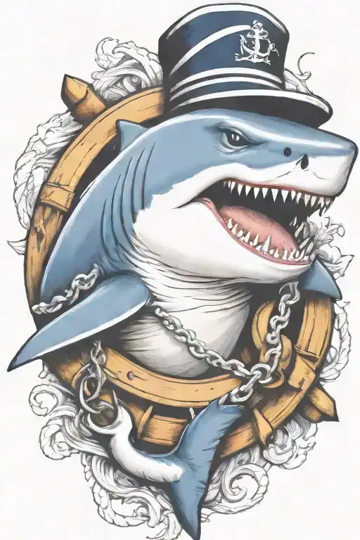 Shark Biting An Anchor Wearing A Sailor Hat