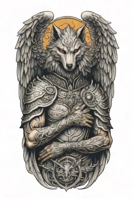 Faceless Angel Facing Foward Wearing Armor Of The Wolf And The Phoenix With His Arms Crossed