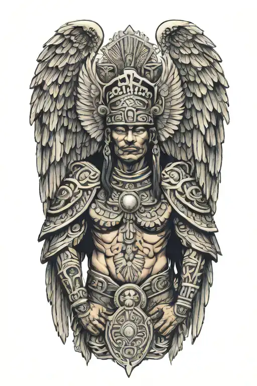 Winged Angel Wearing Traditional Aztec Warrior Garments
