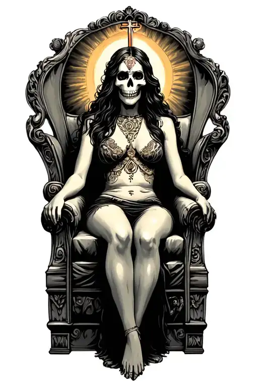 Holy Death Sitting On Her Throne
