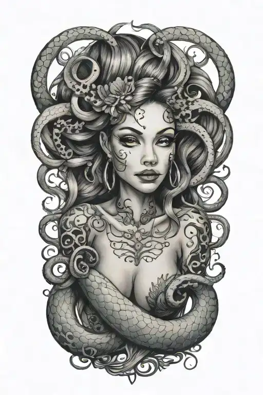 Octopus Wrapped Around Mermaid Sexy Girl Sitting