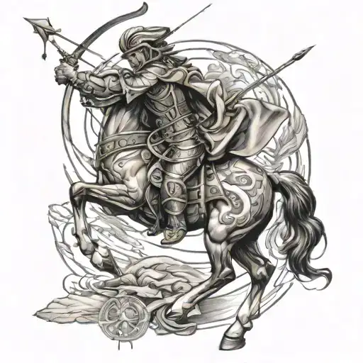 Sagittarius Spartan Soldier With Bow And Arrow Riding A Horse In Battle Mode