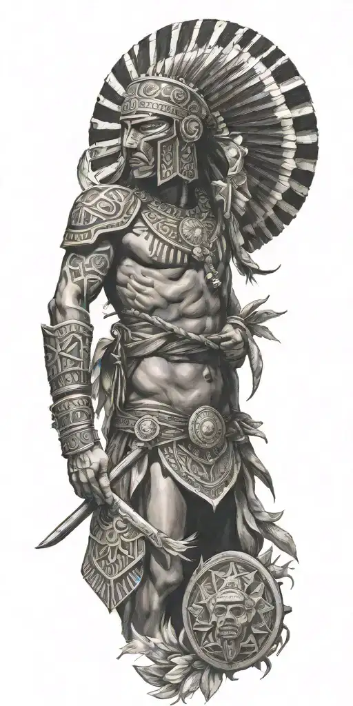 Mexico Aztecs Warrior With Flag Intertwined