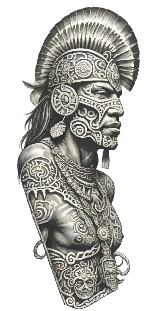 Aztecs Warrior With Mexican F Lag Intertwined