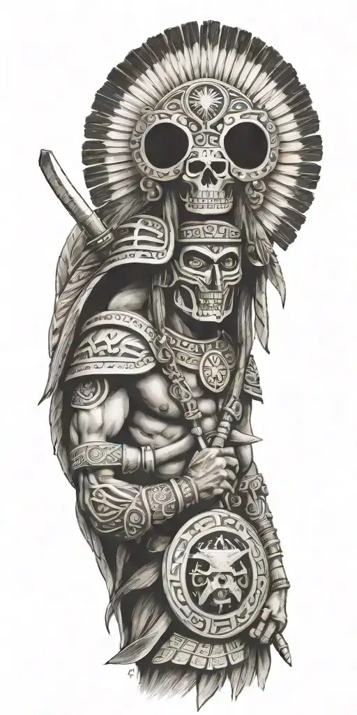 Aztecs Warrior With Mexican Flag Intertwined