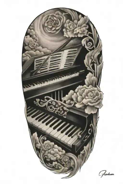 Sleeve Of Piano Keyboard And Music Staff With Clouds